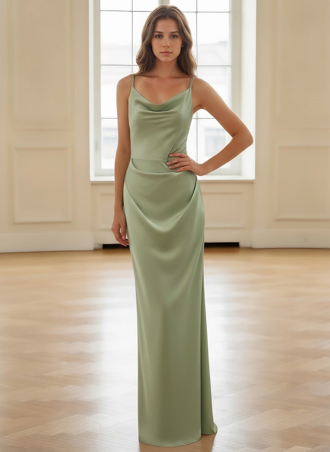 Robes de demoiselle d'honneur fourreau/colonne à une épaule en satin de soie, longues au sol, sans manches et froncées