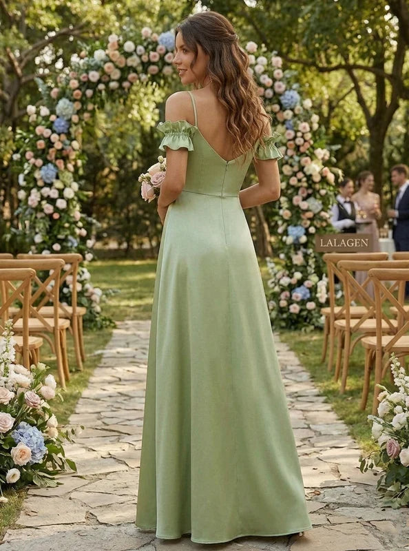 Robe de Demoiselle d'Honneur, Sans Manches, Bretelles Fines, Ligne A/Princesse, Longueur de la Cheville
