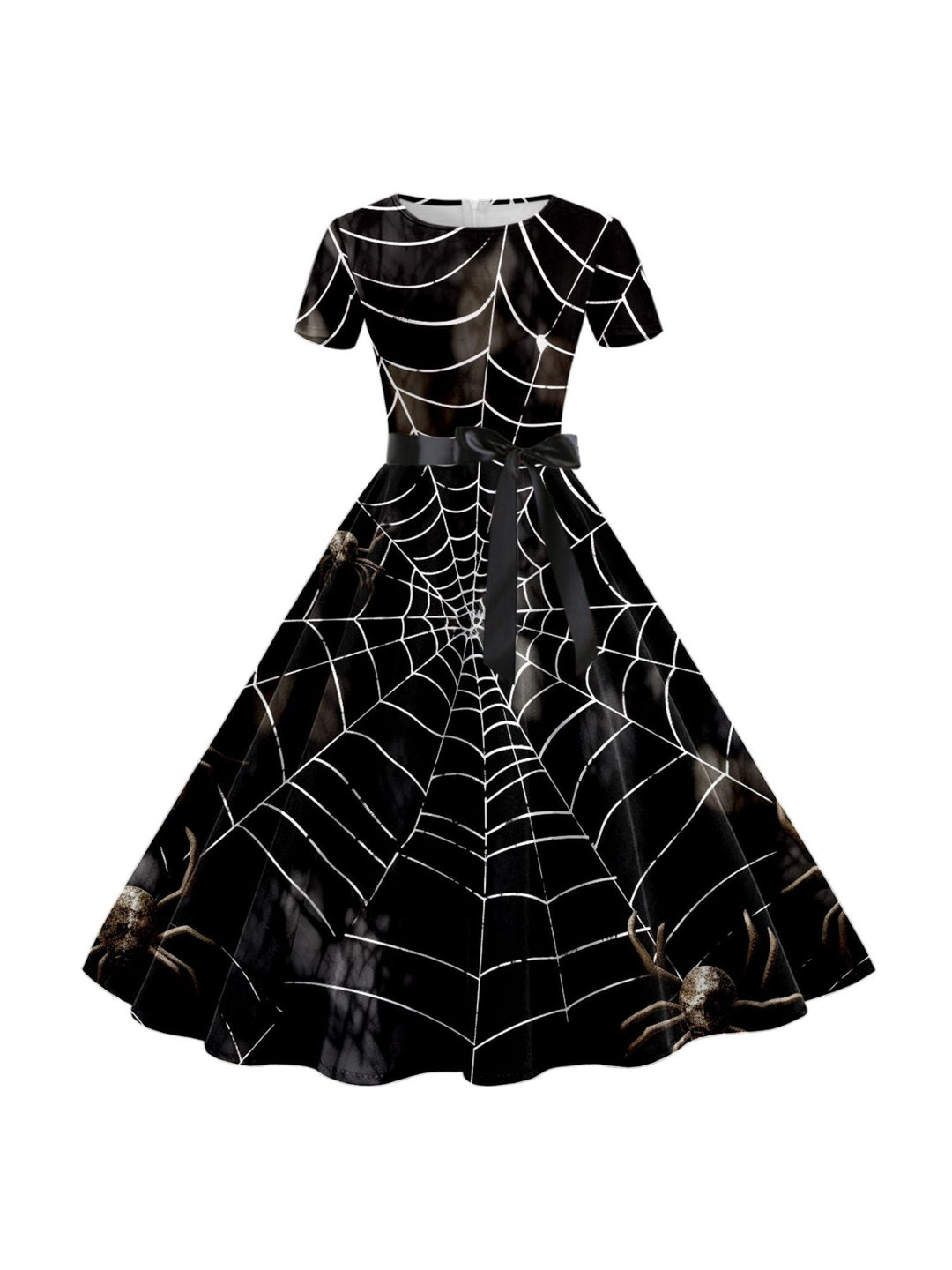 Robe de Costume de Spectacle Imprimée de Dessin Animé D'Halloween à Col Rond et Manches Courtes de Forme Trapèze/Princesse