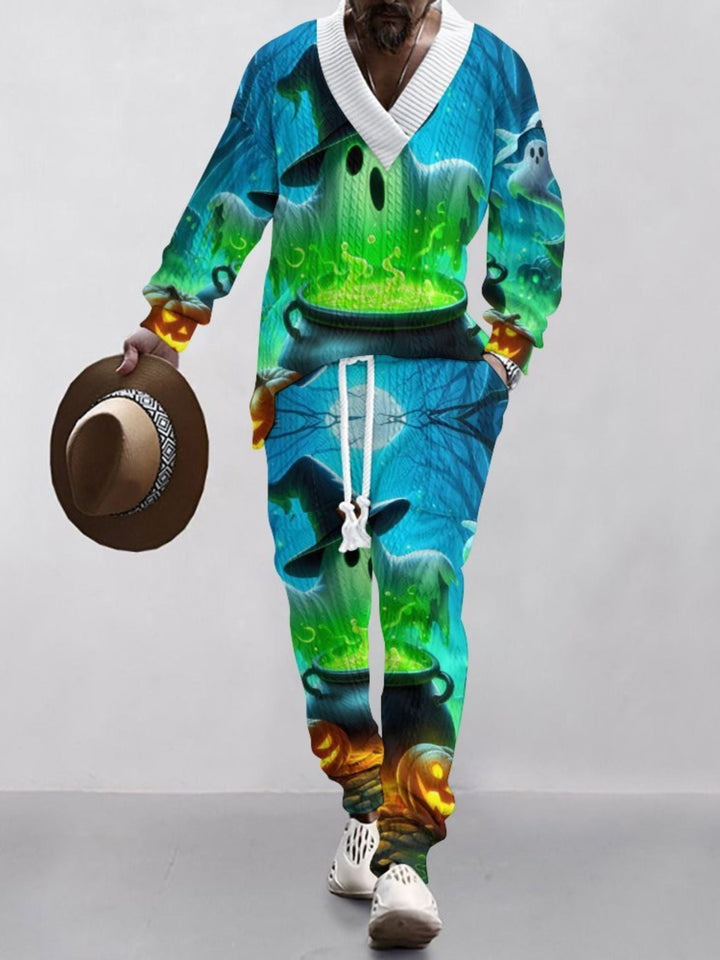 Costume D'Halloween Décontracté à Col en V Imprimé en Tricot à Manches Longues pour Hommes