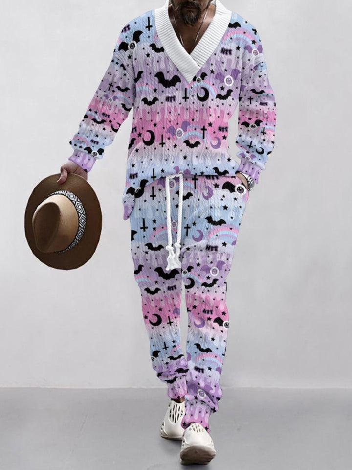 Costume D'Halloween Décontracté à Col en V Imprimé en Tricot à Manches Longues pour Hommes