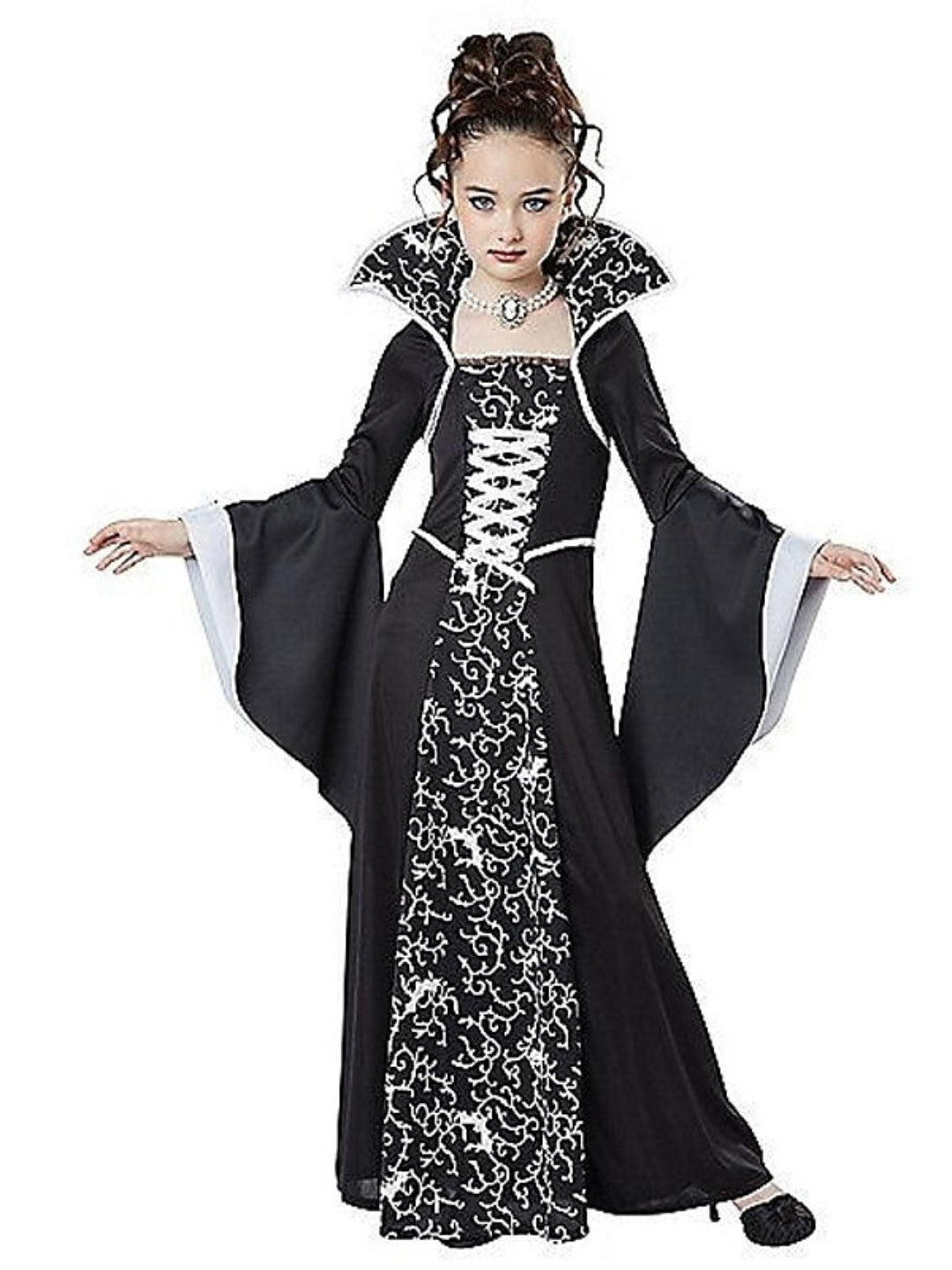 Robe Trapèze/Princesse à Encolure Carrée et Manches Longues Asymétrique pour Enfants, Costume de Spectacle de Sorcière D'Halloween
