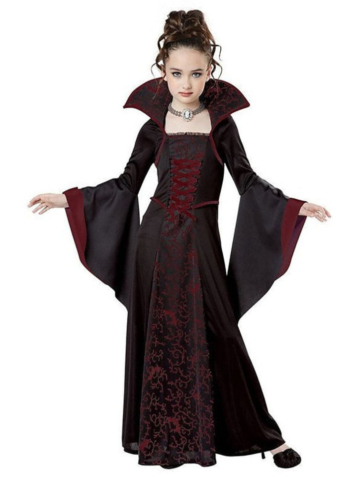 Robe Trapèze/Princesse à Encolure Carrée et Manches Longues Asymétrique pour Enfants, Costume de Spectacle de Sorcière D'Halloween