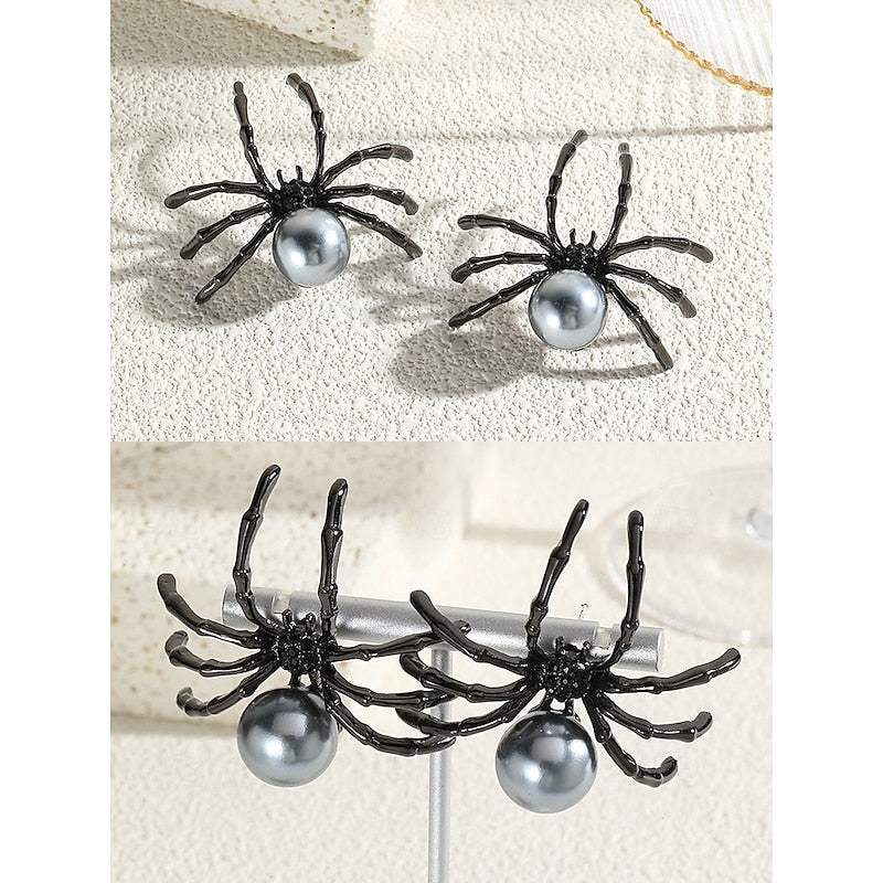 Ensemble de Bijoux Gothiques avec Boucles D'Oreilles et Nœud Papillon Noir et Diamant Rouge pour Halloween