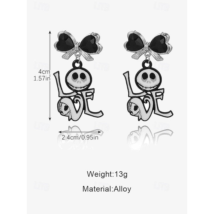 Ensemble de Bijoux Gothiques avec Boucles D'Oreilles et Nœud Papillon Noir et Diamant Rouge pour Halloween