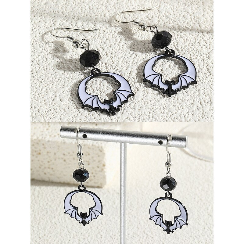 Ensemble de Bijoux Gothiques avec Boucles D'Oreilles et Nœud Papillon Noir et Diamant Rouge pour Halloween