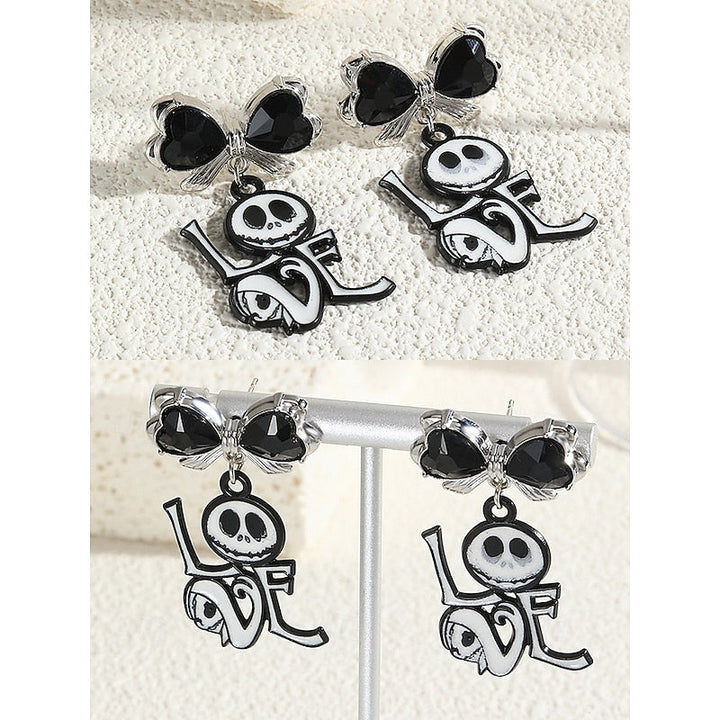 Ensemble de Bijoux Gothiques avec Boucles D'Oreilles et Nœud Papillon Noir et Diamant Rouge pour Halloween