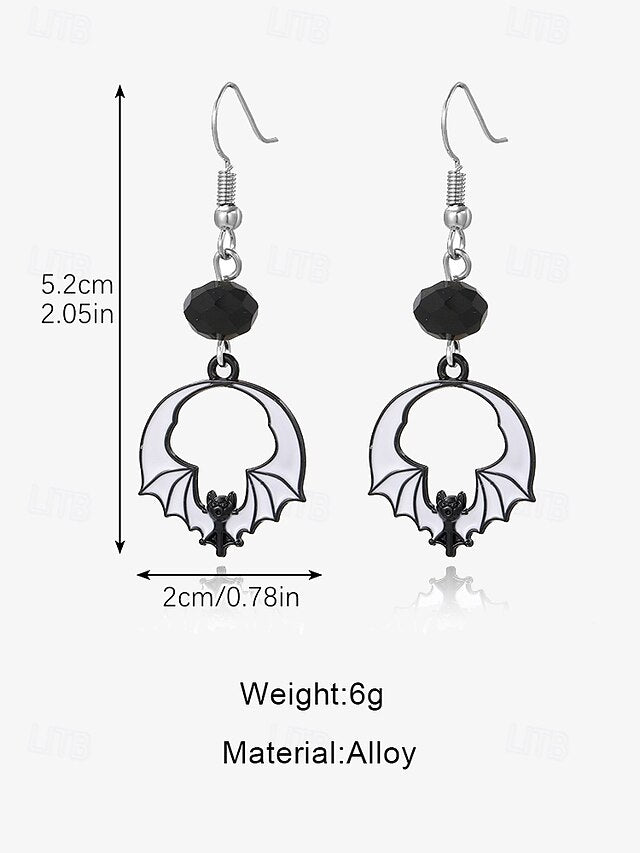 Ensemble de Bijoux Gothiques avec Boucles D'Oreilles et Nœud Papillon Noir et Diamant Rouge pour Halloween