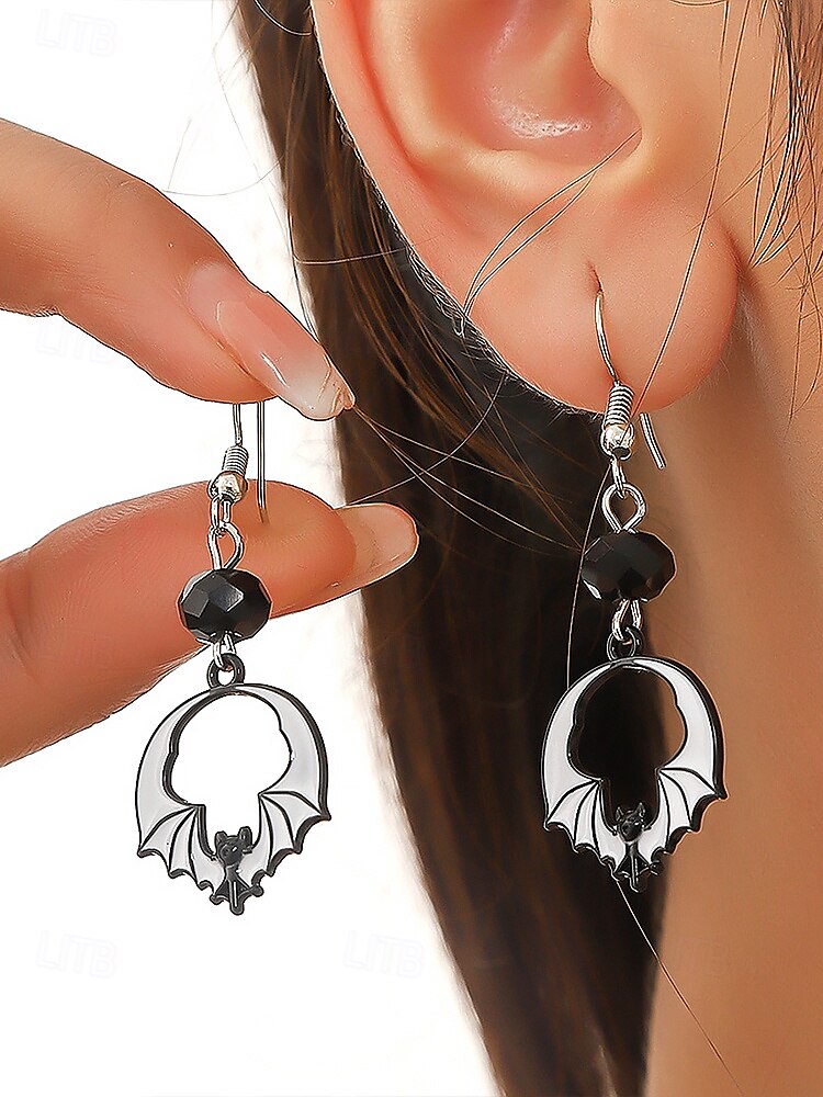 Ensemble de Bijoux Gothiques avec Boucles D'Oreilles et Nœud Papillon Noir et Diamant Rouge pour Halloween