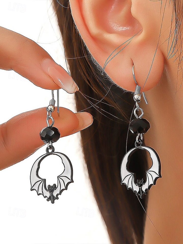 Ensemble de Bijoux Gothiques avec Boucles D'Oreilles et Nœud Papillon Noir et Diamant Rouge pour Halloween