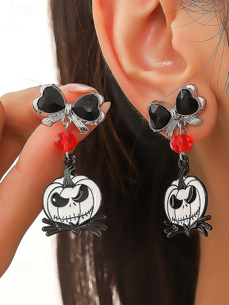 Ensemble de Bijoux Gothiques avec Boucles D'Oreilles et Nœud Papillon Noir et Diamant Rouge pour Halloween