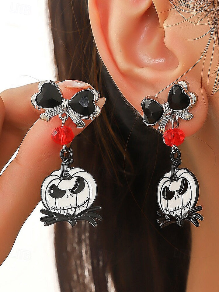 Ensemble de Bijoux Gothiques avec Boucles D'Oreilles et Nœud Papillon Noir et Diamant Rouge pour Halloween