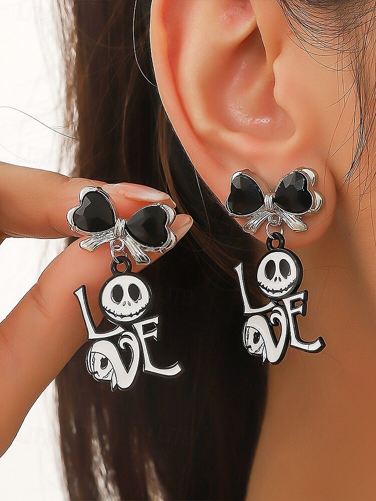 Ensemble de Bijoux Gothiques avec Boucles D'Oreilles et Nœud Papillon Noir et Diamant Rouge pour Halloween