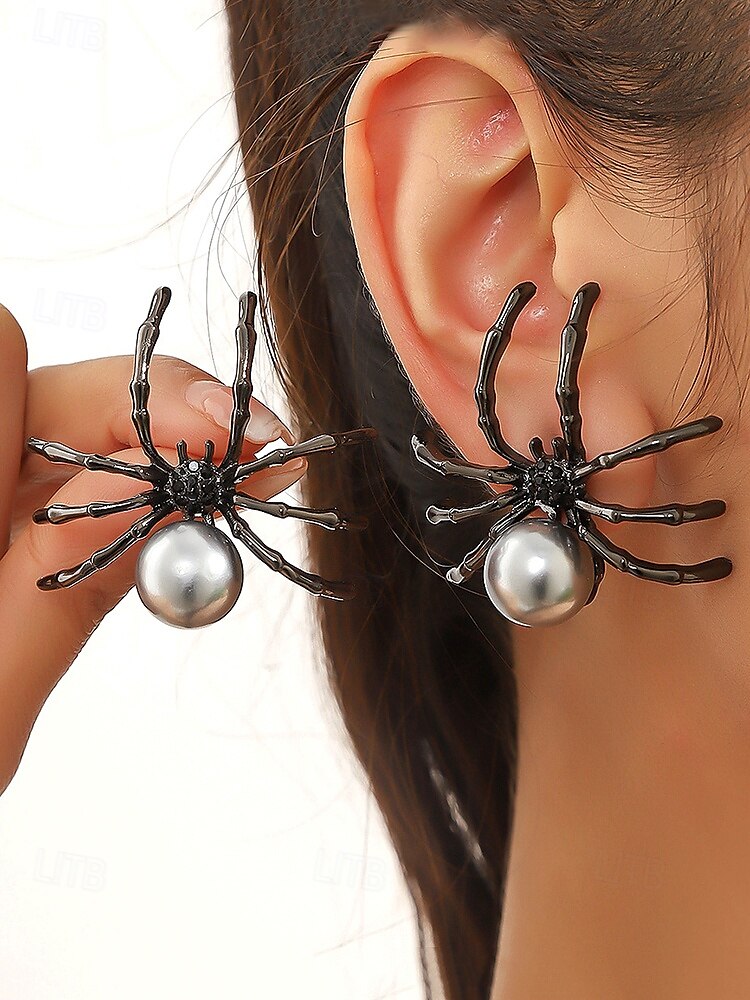 Ensemble de Bijoux Gothiques avec Boucles D'Oreilles et Nœud Papillon Noir et Diamant Rouge pour Halloween