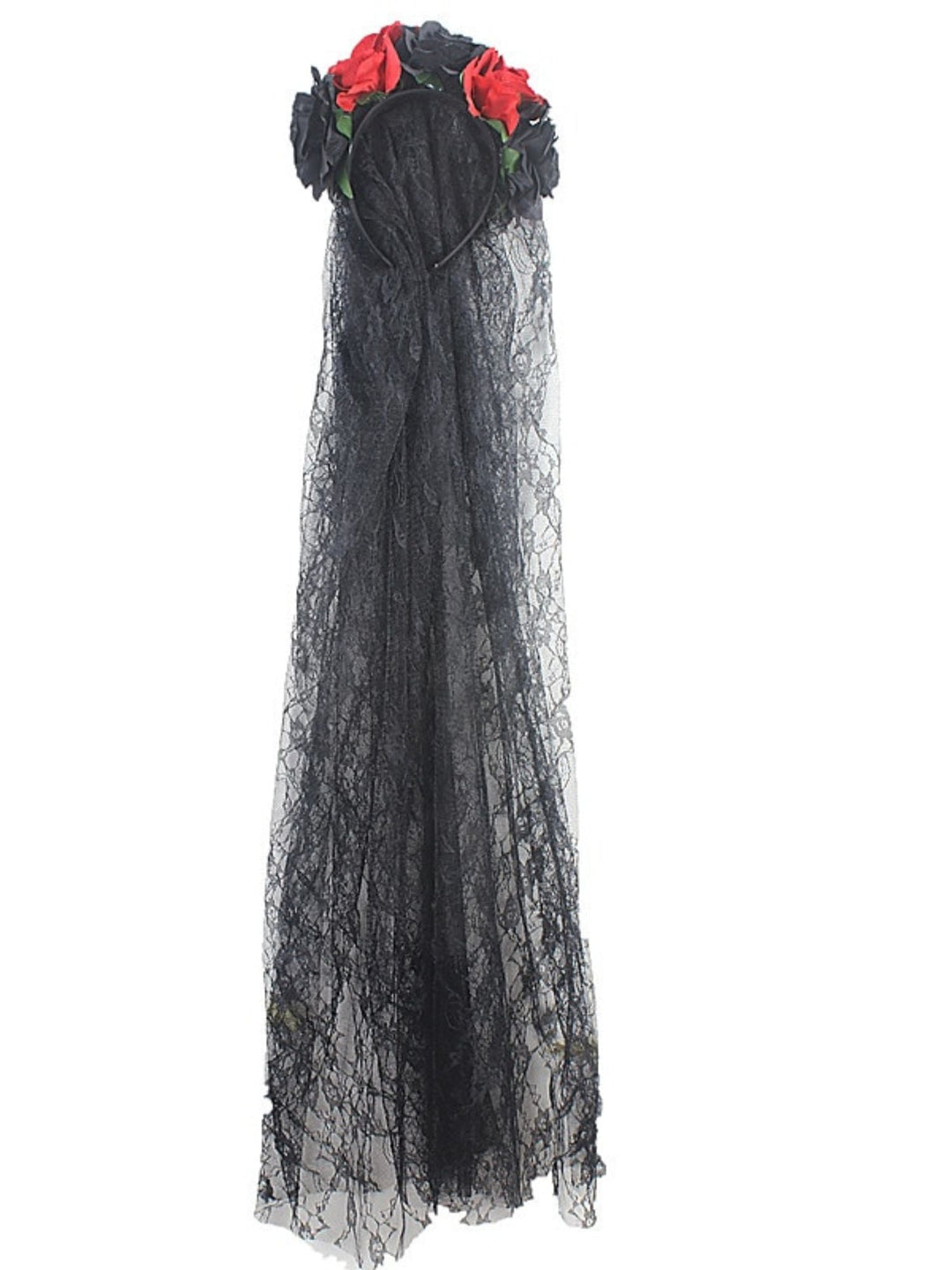 Coiffe Transparente à Fleurs Noires et Rouges pour Halloween, Accessoire de Mascarade pour Cosplay