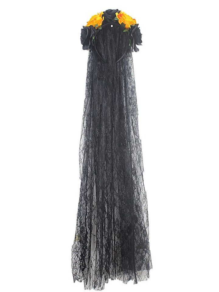 Coiffe Transparente à Fleurs Noires et Rouges pour Halloween, Accessoire de Mascarade pour Cosplay