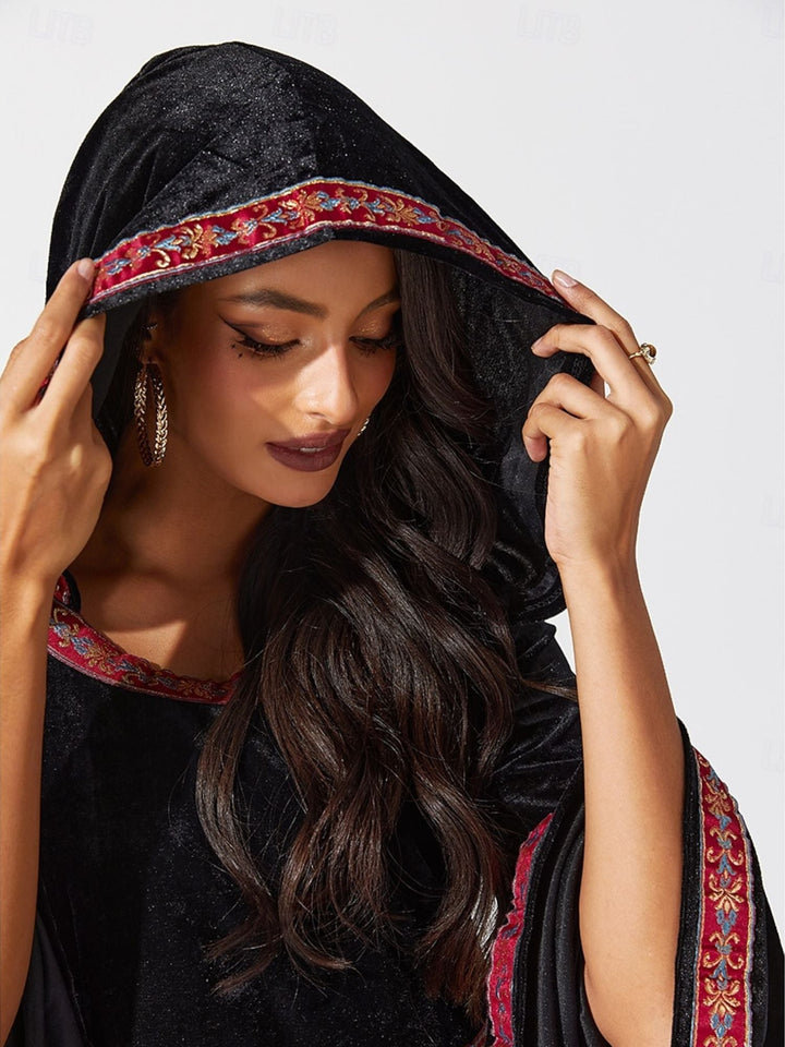 Robe Trapèze/Princesse à Fleurs Vintage à Manches Longues et Col en Cloche, Longueur Au Sol, pour Costume de Spectacle D'Halloween