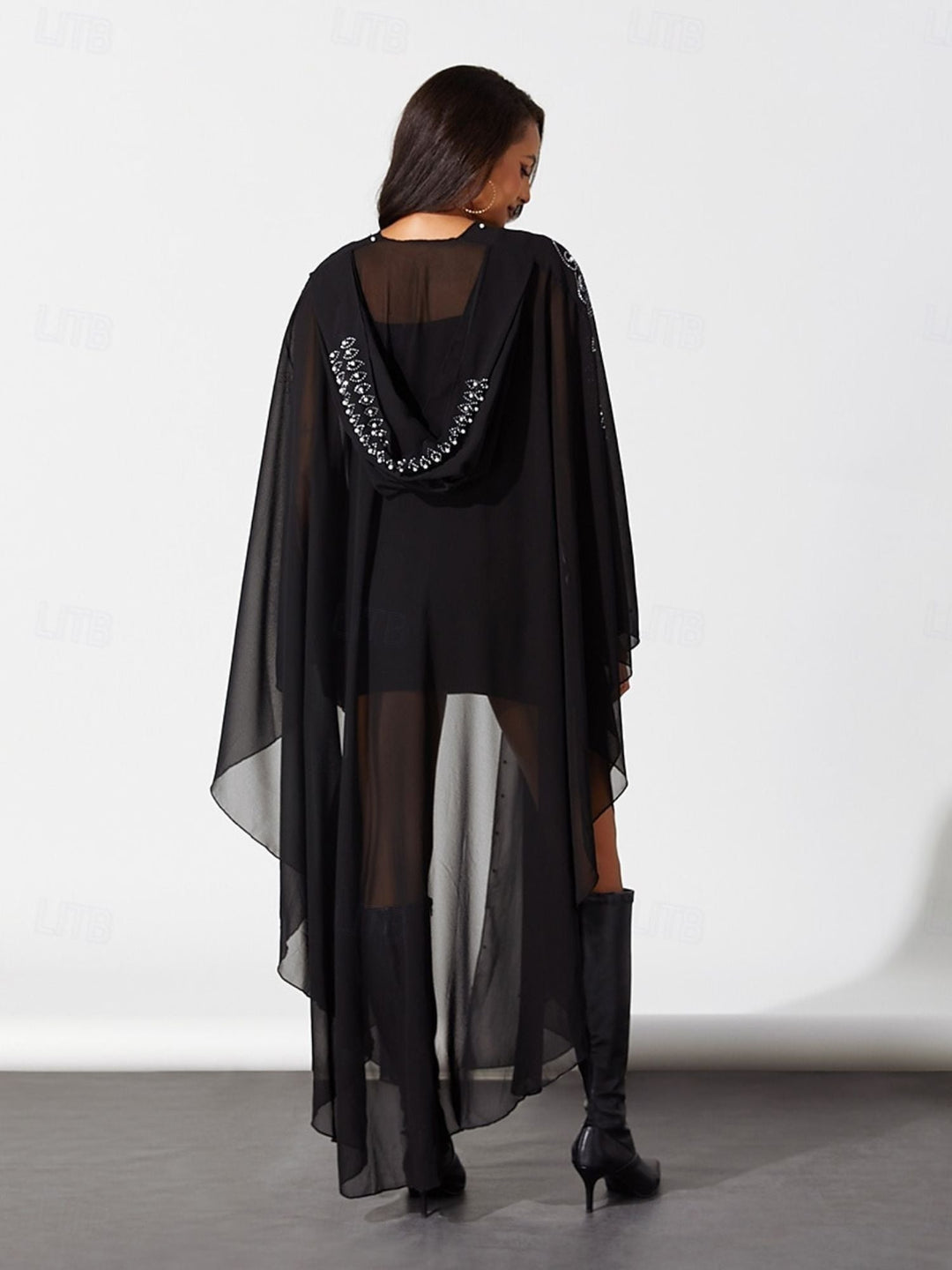 Robe Fourreau/Colonne Noire à Col Chemisier Sans Manches, Courte/Mini, pour Costumes de Spectacle D'Halloween