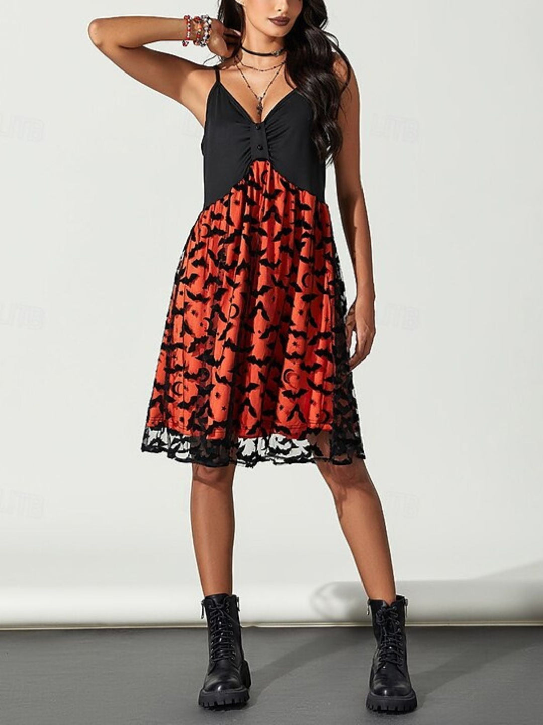 Robe de Soirée Sexy A-Line/Princess à Col en V Sans Manches Au Genou pour Costume de Spectacle D'Halloween