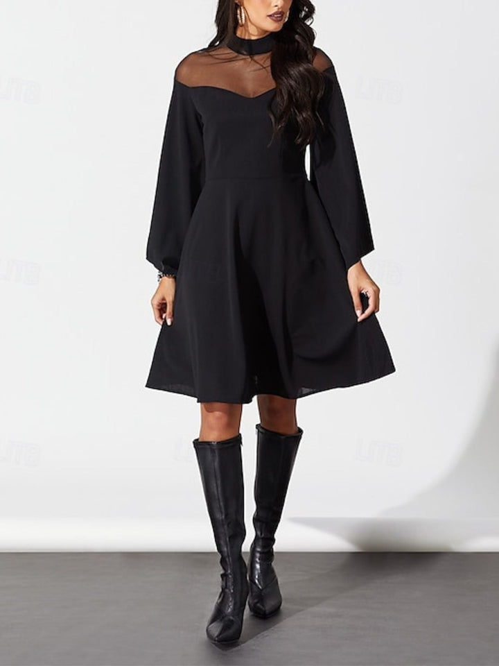 Robe Trapèze/Princesse Unie à Col Haut et Manches Longues Au Genou, Tenue Vintage de Spectacle D'Halloween