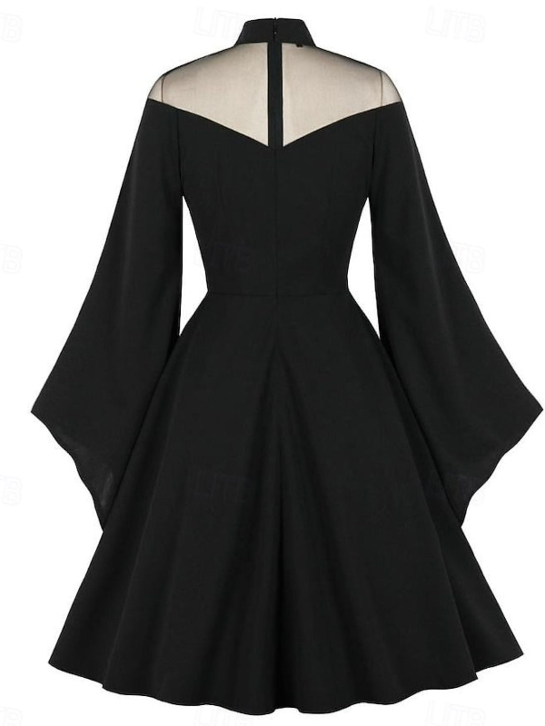 Robe Trapèze/Princesse Unie à Col Haut et Manches Longues Au Genou, Tenue Vintage de Spectacle D'Halloween