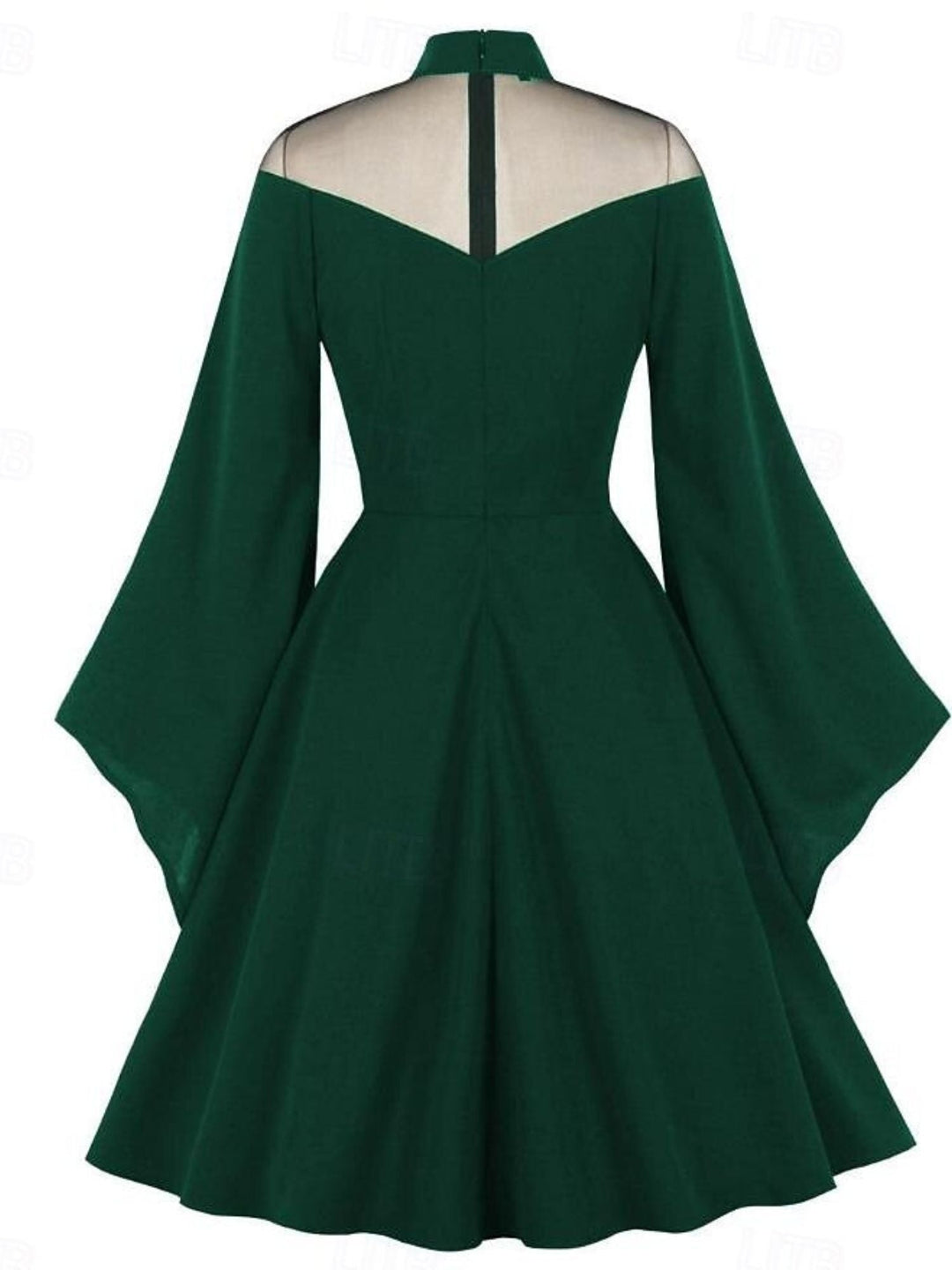 Robe Trapèze/Princesse Unie à Col Haut et Manches Longues Au Genou, Tenue Vintage de Spectacle D'Halloween