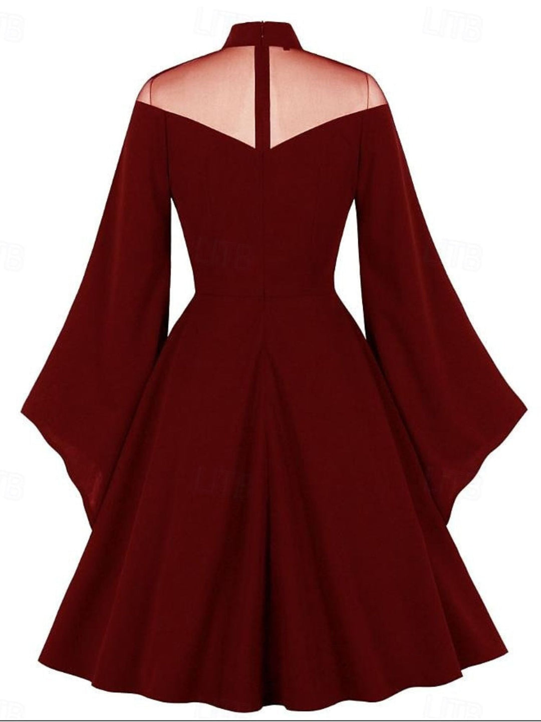 Robe Trapèze/Princesse Unie à Col Haut et Manches Longues Au Genou, Tenue Vintage de Spectacle D'Halloween