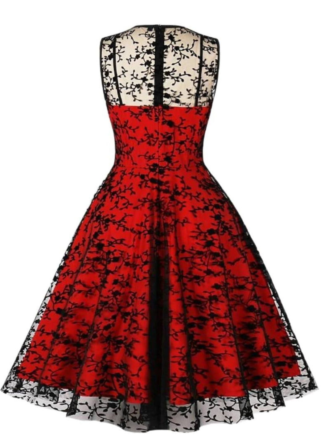 Robe Trapèze/Princesse Rétro avec Appliques en Dentelle, Col Ras Du Cou, Sans Manches, Longueur Genou, Costume de Spectacle D'Halloween