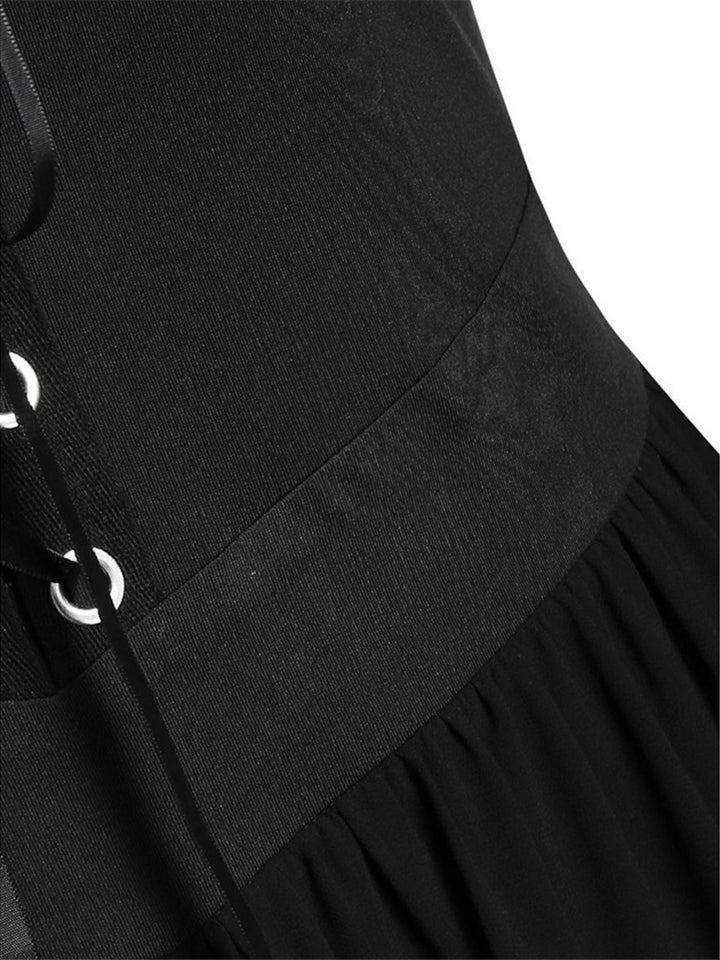 Robe Noire Trapèze/Princesse à Manches 3/4 et Col en Cœur, Longueur Genou, Style Rétro Gothique pour Halloween