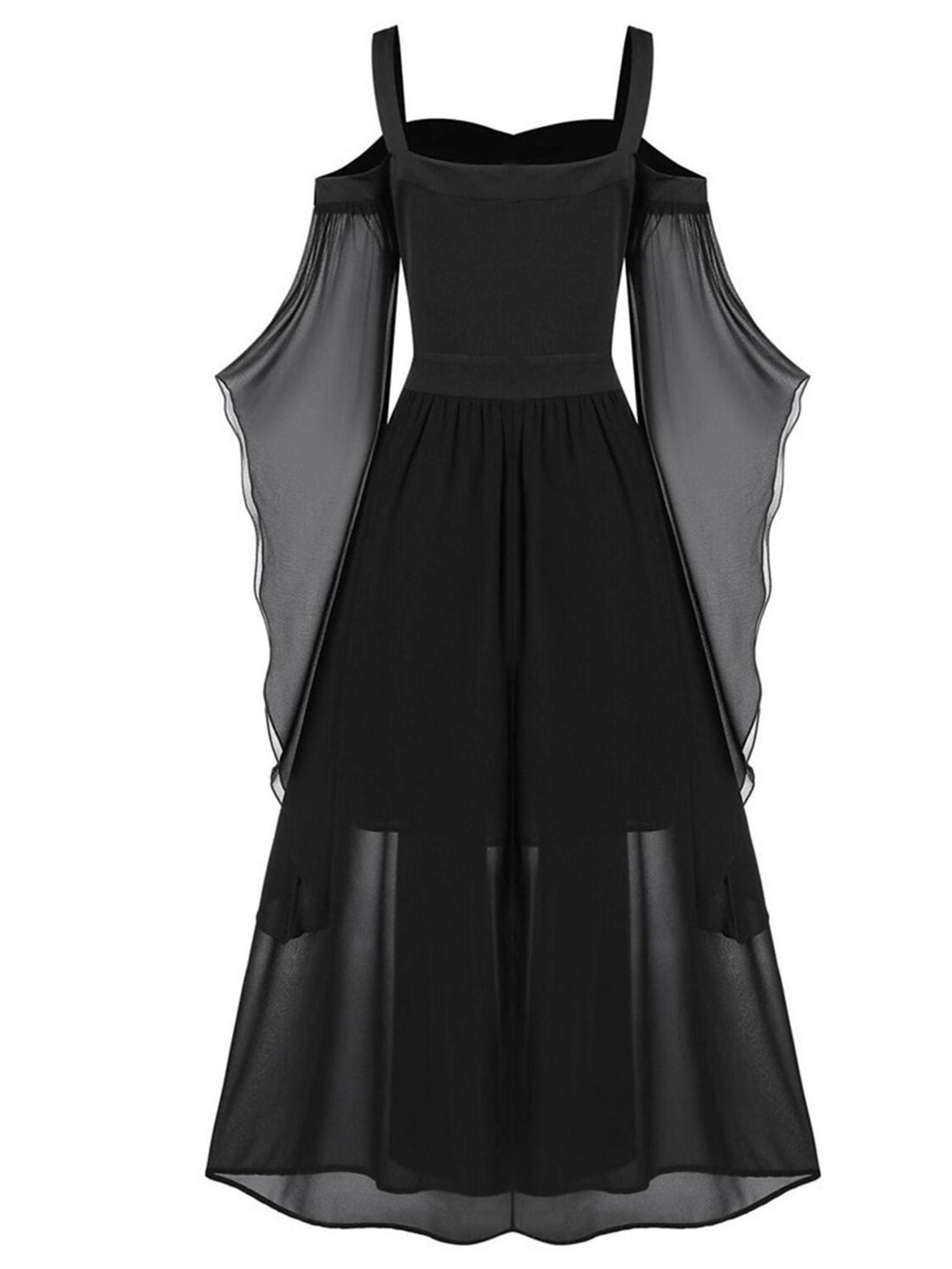 Robe Noire Trapèze/Princesse à Manches 3/4 et Col en Cœur, Longueur Genou, Style Rétro Gothique pour Halloween