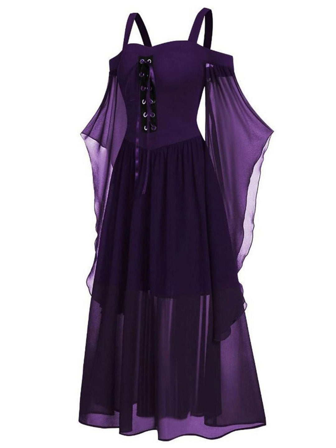 Robe Noire Trapèze/Princesse à Manches 3/4 et Col en Cœur, Longueur Genou, Style Rétro Gothique pour Halloween