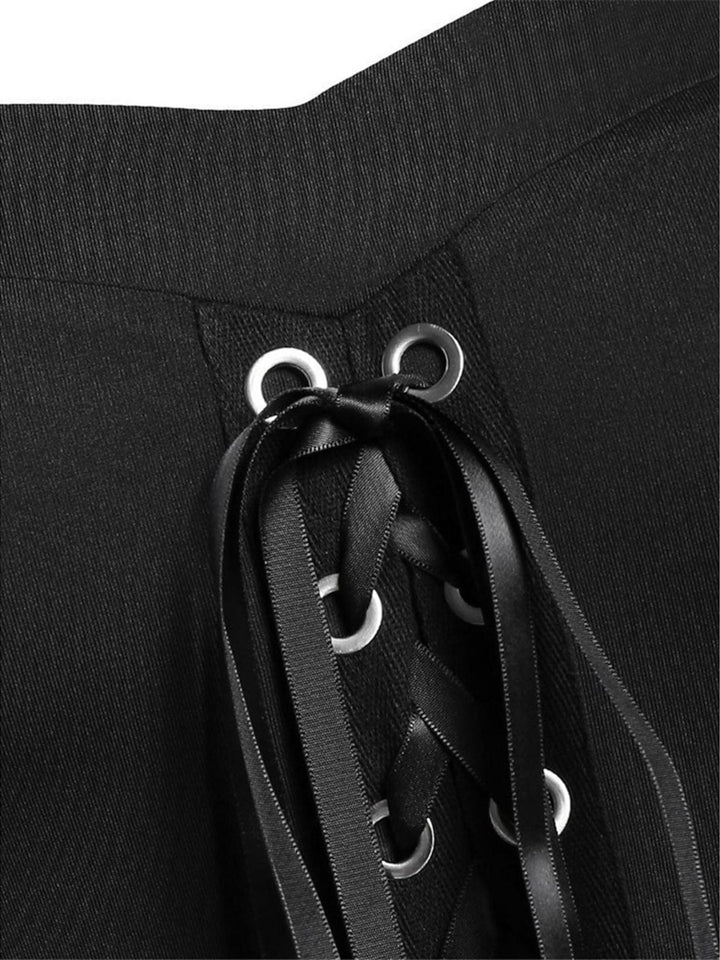 Robe Noire Trapèze/Princesse à Manches 3/4 et Col en Cœur, Longueur Genou, Style Rétro Gothique pour Halloween