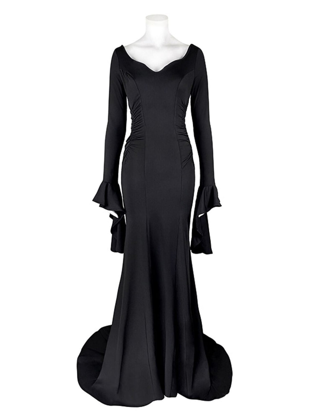 Robe de Costume de Performance D'Halloween Gothique Noire à Manches Longues et Col en V de Style Sirène/Trompette