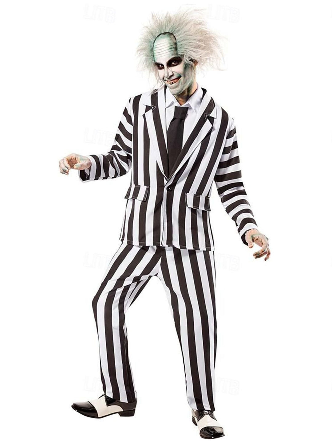 Costume de Cosplay de Film D'Horreur à Rayures Noires et Blanches pour Homme, Classique D'Halloween