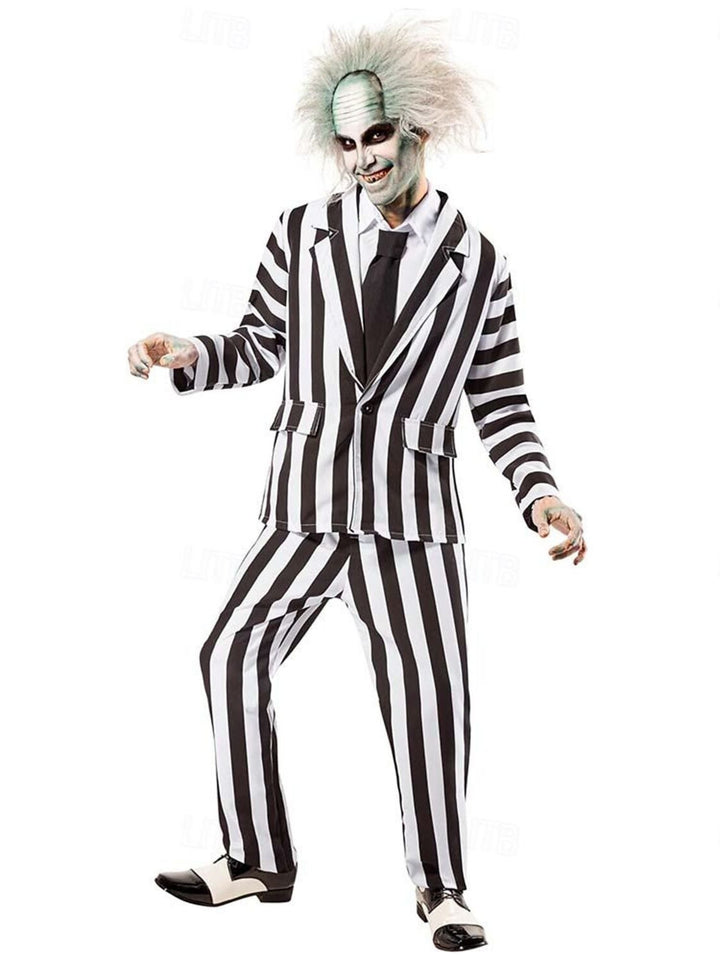 Costume de Cosplay de Film D'Horreur à Rayures Noires et Blanches pour Homme, Classique D'Halloween