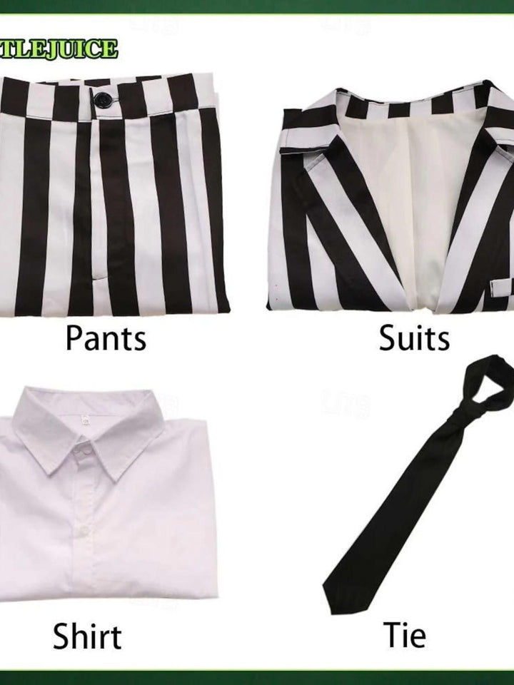 Costume de Cosplay de Film D'Horreur à Rayures Noires et Blanches pour Homme, Classique D'Halloween