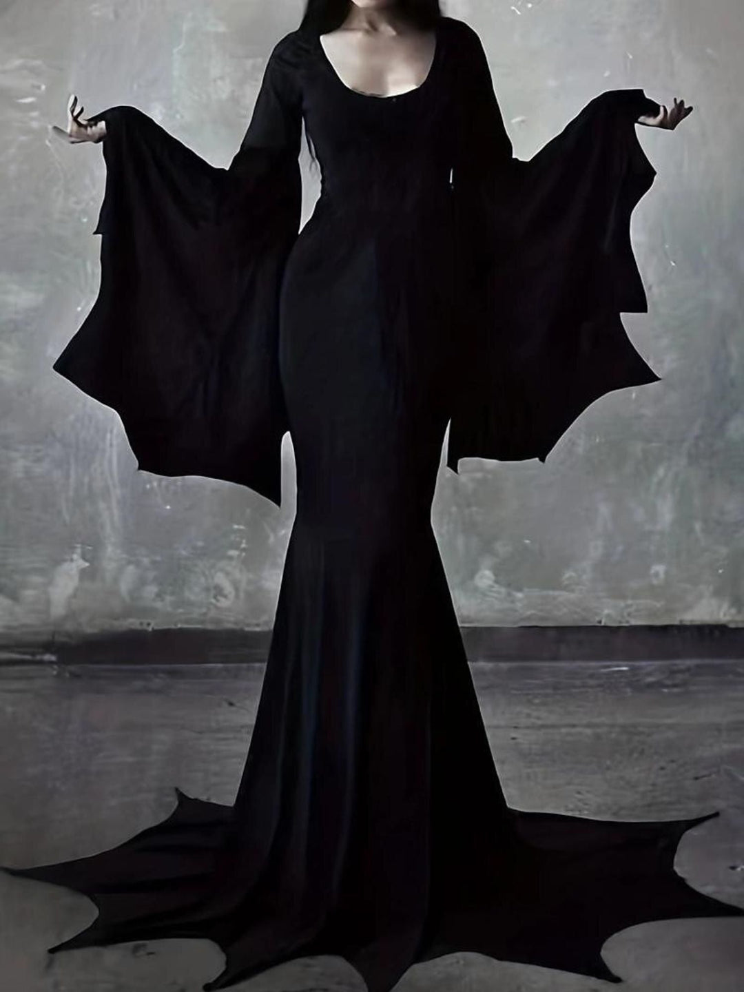 Robe Fourreau/Colonne à Manches Longues Chauve-Souris Longueur Au Sol pour Costume de Sorcière Gothique D'Halloween