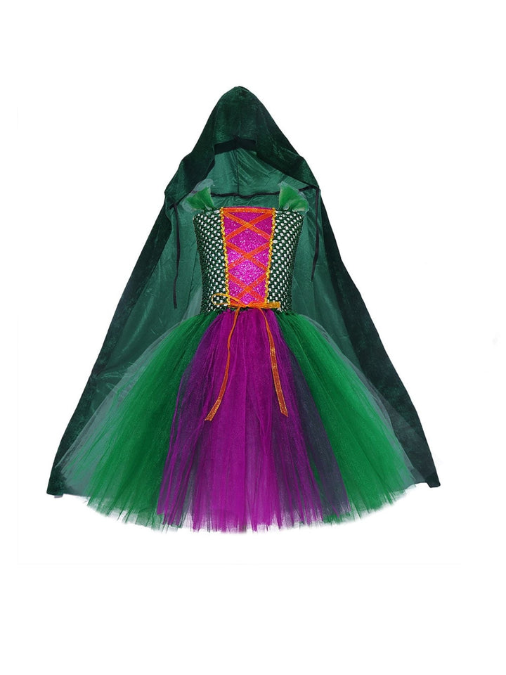 Robe de Spectacle D'Halloween Mignonne de Sorcière Fuchsia avec Cape