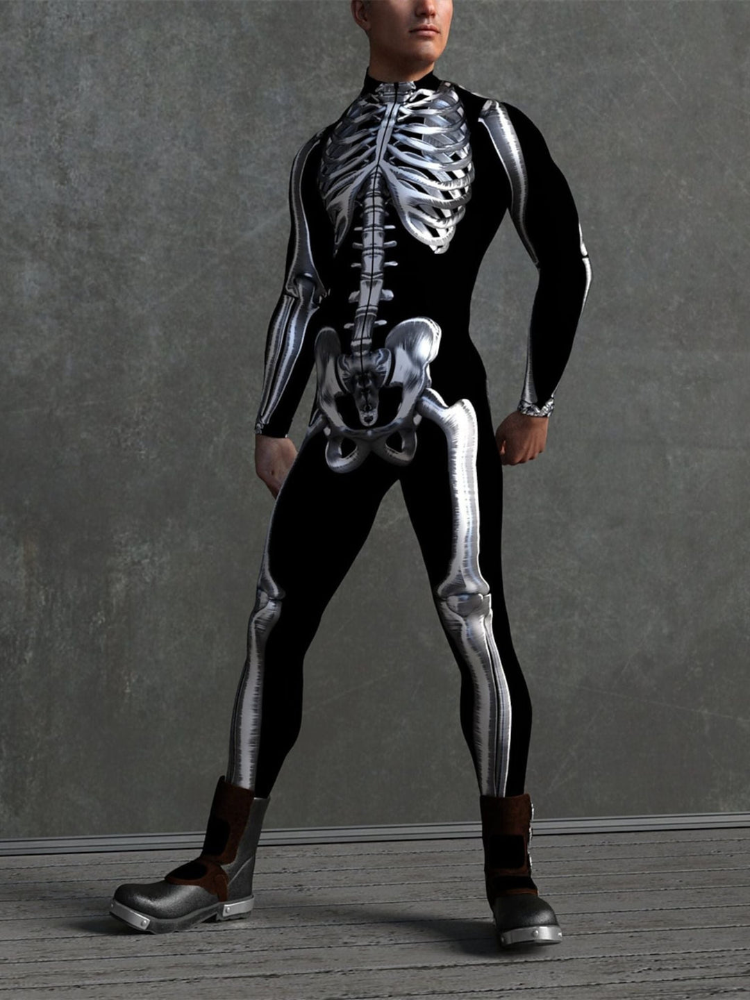 Costume de Cosplay Effrayant D'Halloween pour Adulte avec Tête de Mort et Combinaison Intégrale