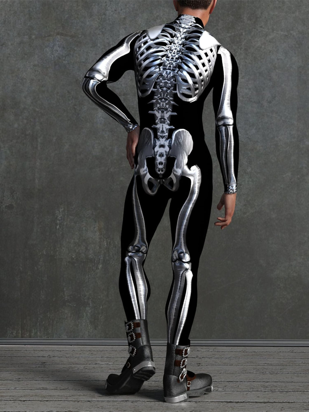 Costume de Cosplay Effrayant D'Halloween pour Adulte avec Tête de Mort et Combinaison Intégrale