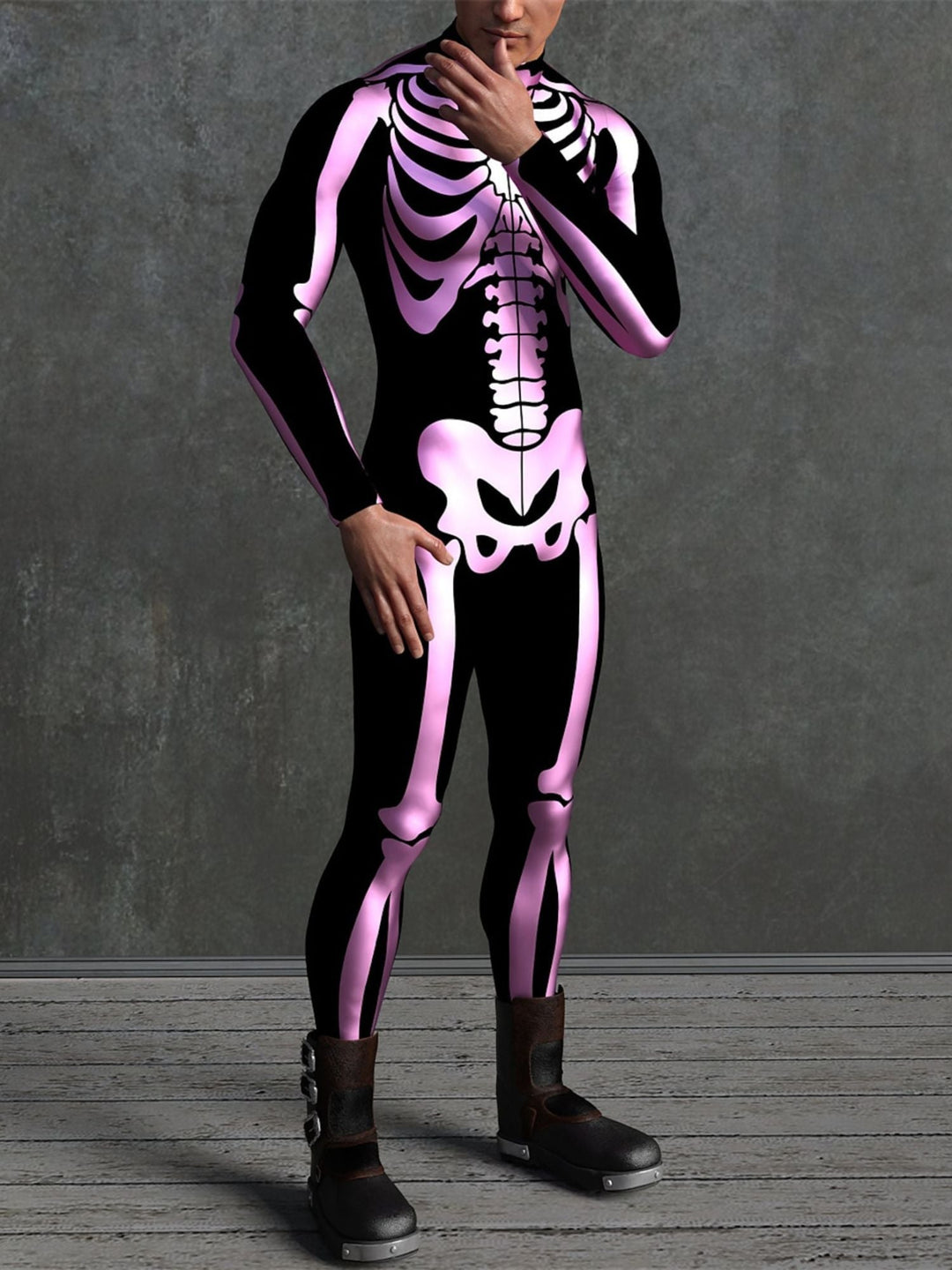 Costume de Cosplay Effrayant D'Halloween pour Adulte avec Tête de Mort et Combinaison Intégrale