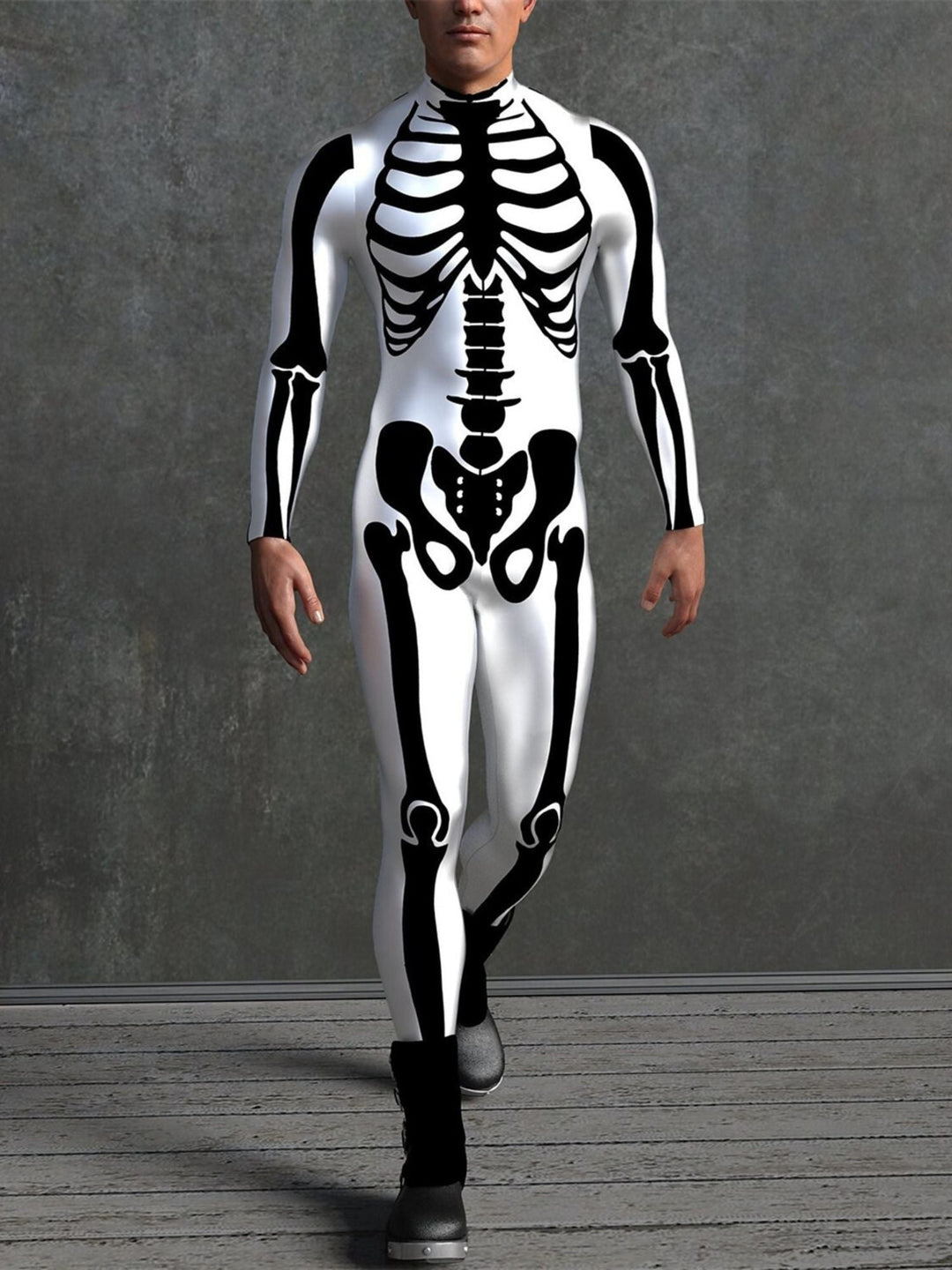 Costume de Cosplay Effrayant D'Halloween pour Adulte avec Tête de Mort et Combinaison Intégrale