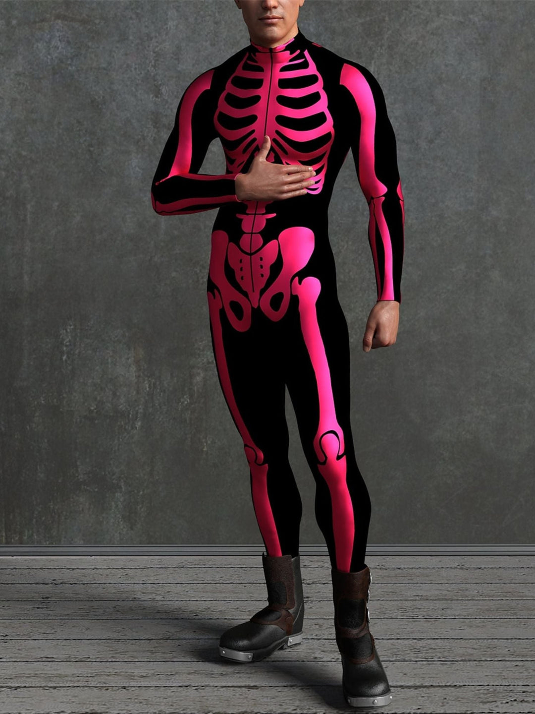 Costume de Cosplay Effrayant D'Halloween pour Adulte avec Tête de Mort et Combinaison Intégrale