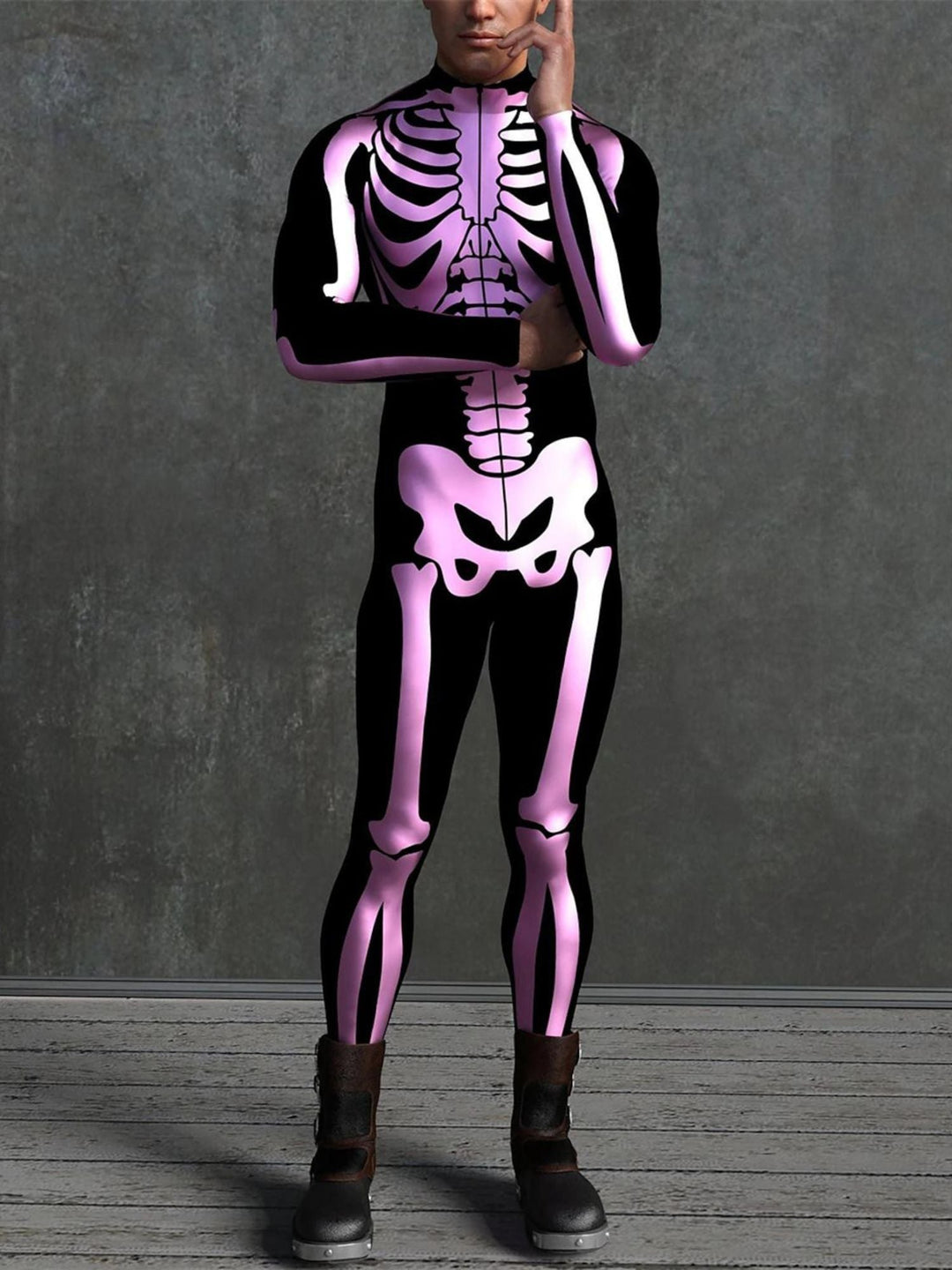 Costume de Cosplay Effrayant D'Halloween pour Adulte avec Tête de Mort et Combinaison Intégrale