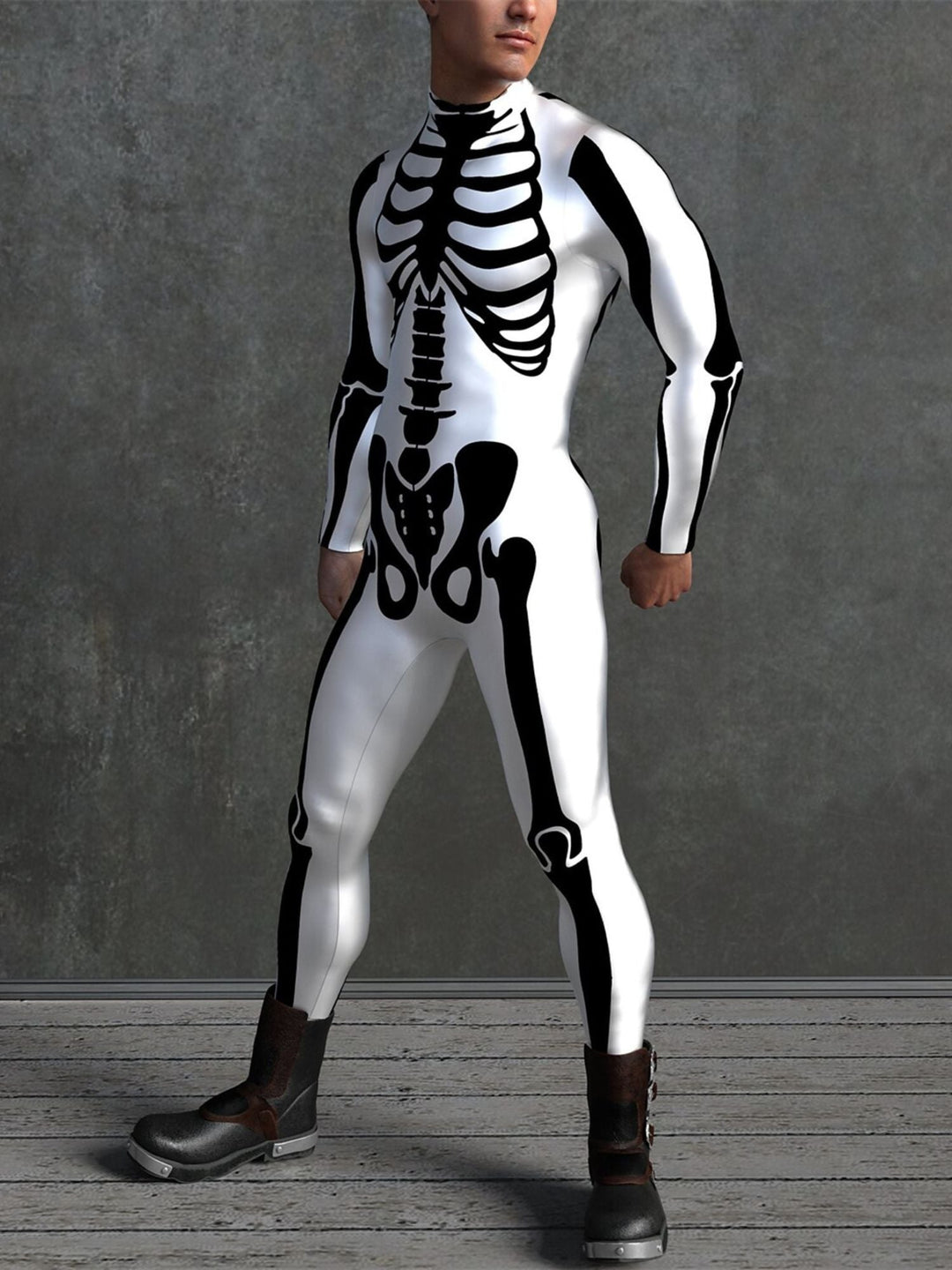 Costume de Cosplay Effrayant D'Halloween pour Adulte avec Tête de Mort et Combinaison Intégrale