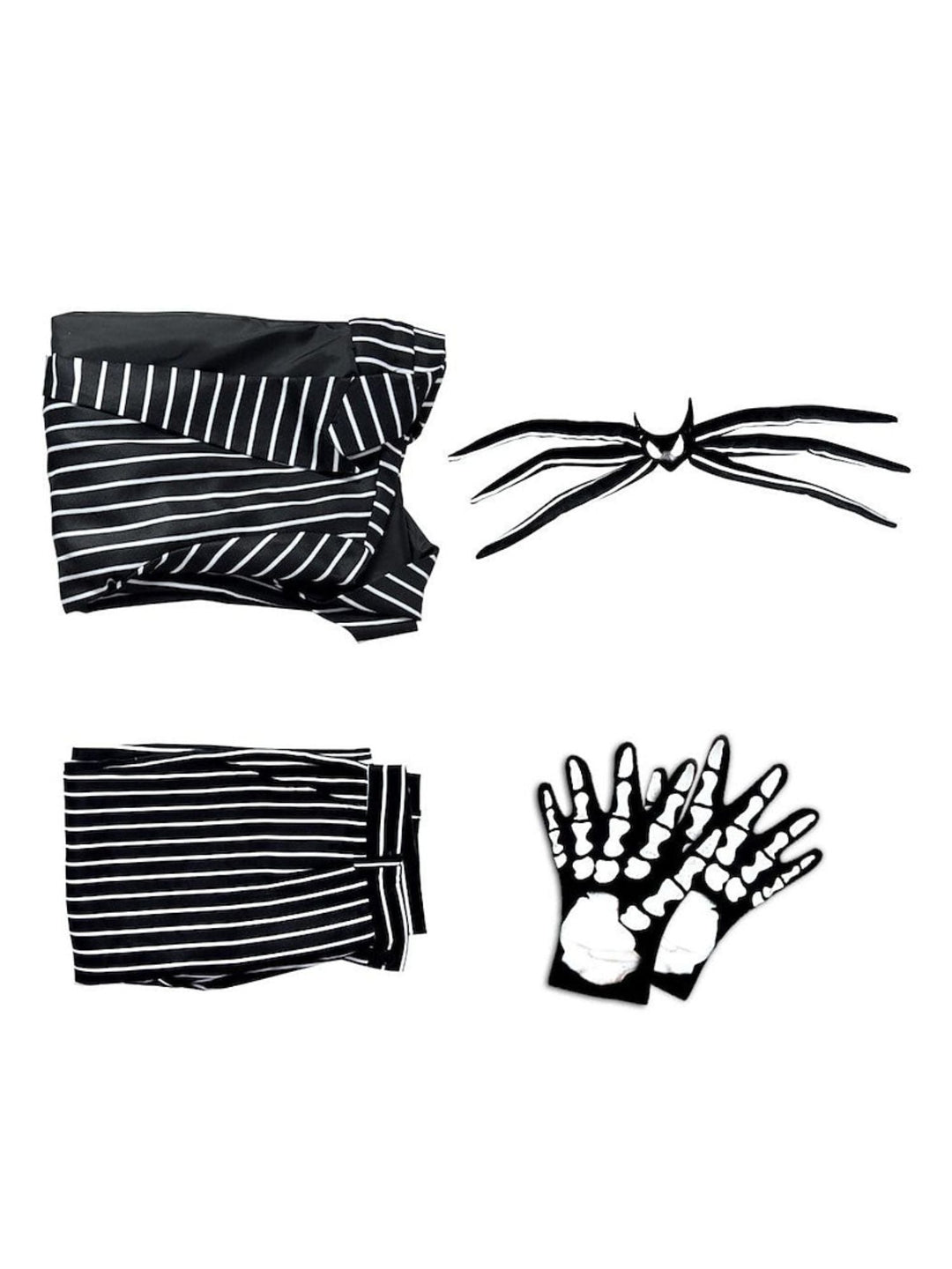 Costume de Mascarade Classique D'Halloween pour Couple avec Nœud Papillon et Chauve-Souris à Rayures Noires et Blanches