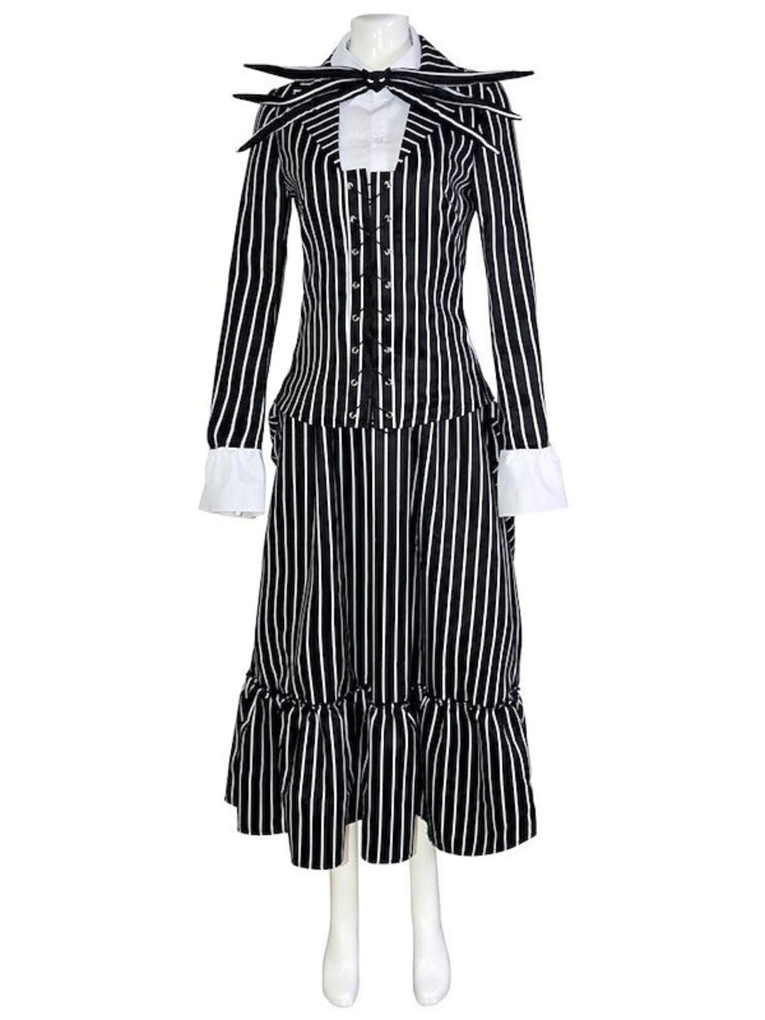 Costume de Mascarade Classique D'Halloween pour Couple avec Nœud Papillon et Chauve-Souris à Rayures Noires et Blanches