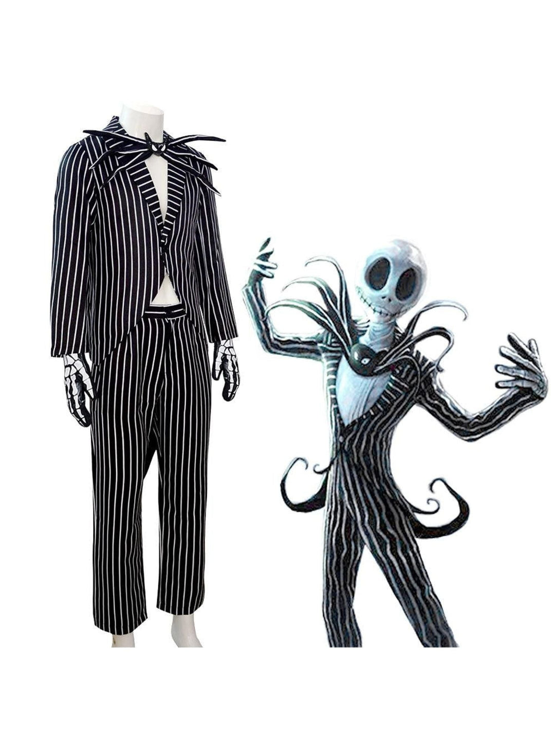 Costume de Mascarade Classique D'Halloween pour Couple avec Nœud Papillon et Chauve-Souris à Rayures Noires et Blanches