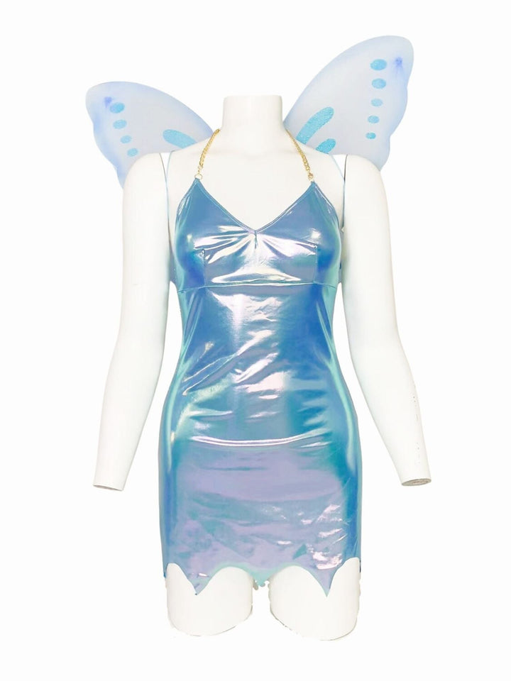 Robe de Fée Sexy Mini Fourreau/Colonne Bleue Sans Manches à Col en V pour Halloween Cosplay