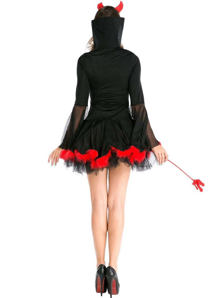 Ensemble de Robe de Costume Mini Sexy et Mignon à Bretelles et Col en V et Manches Mi-Longues pour Halloween